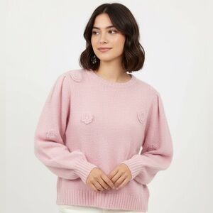 CeCe Pink 3D Floral XL Sweater